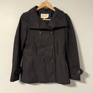 Thread &‎ Supply Wool Blend Gray Pea Coat Double Breasted Jacket Womens Size S